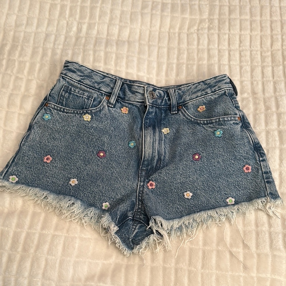 Floral Embroidered Denim Shorts